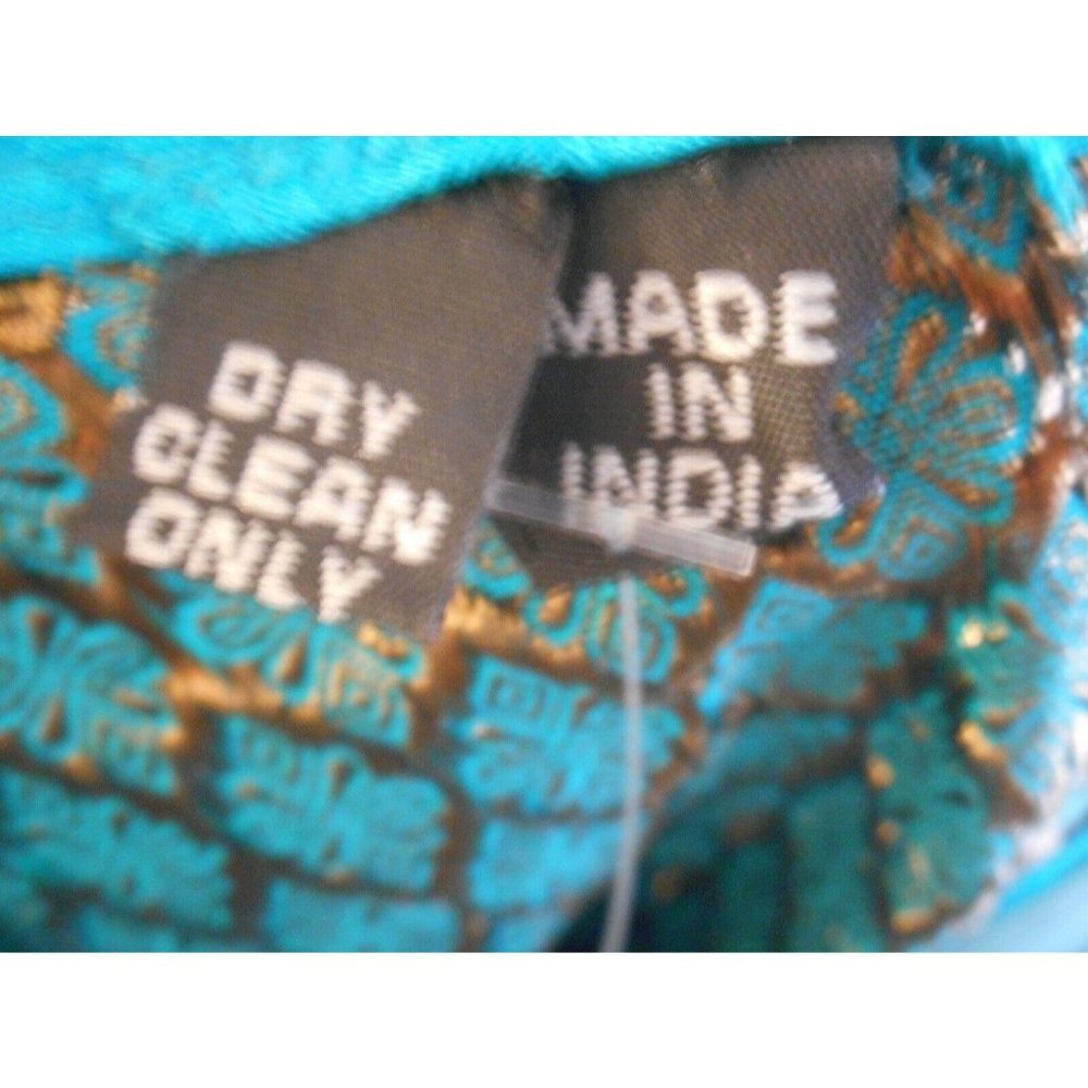 Gorgeous Beaded Teal Gold w Scarf Dress India - Picture 5 of 11